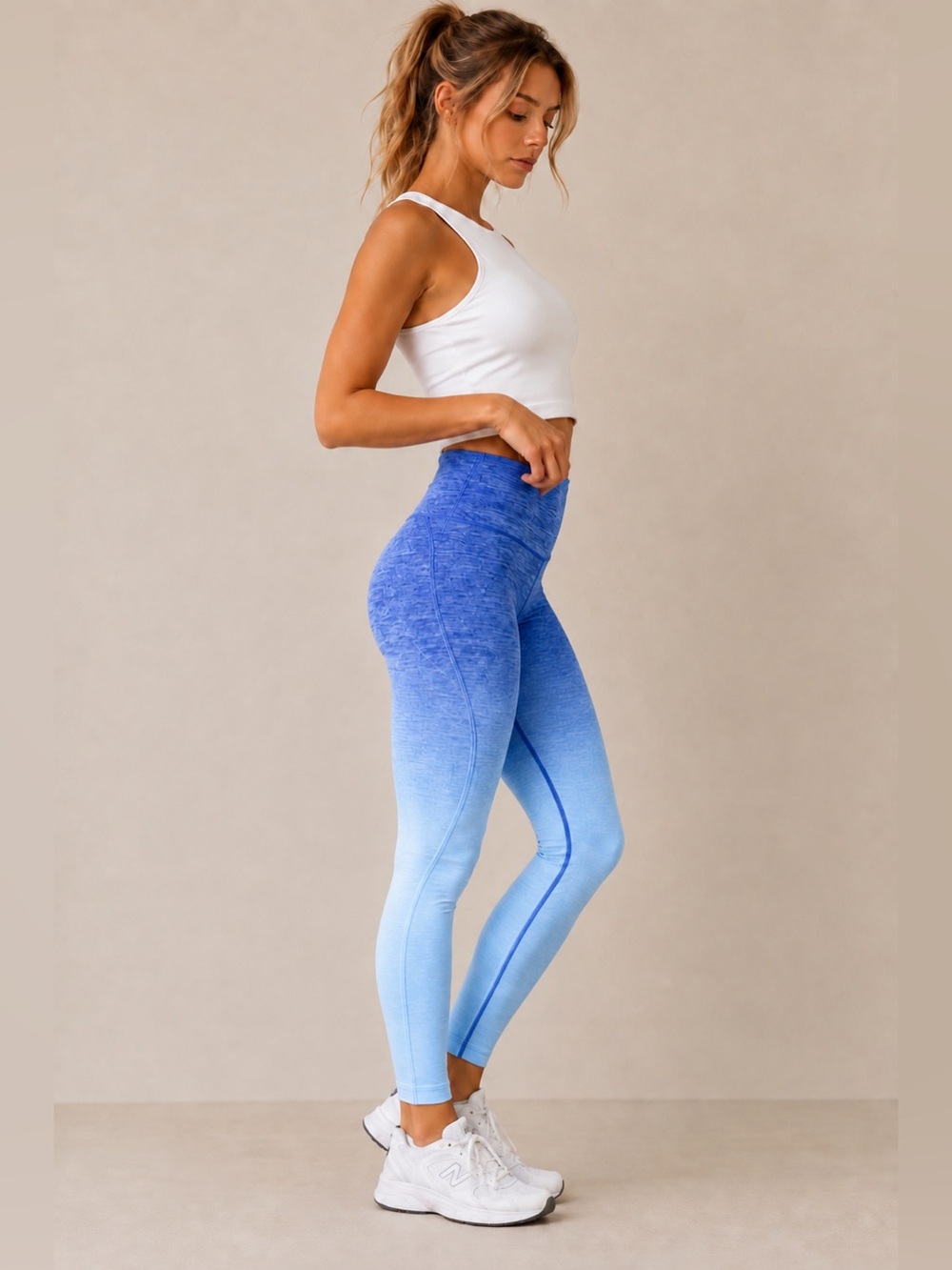 NWT Yelete Denim Blue Ombre Activewear High Rise Seamless Leggings Yoga Pants M